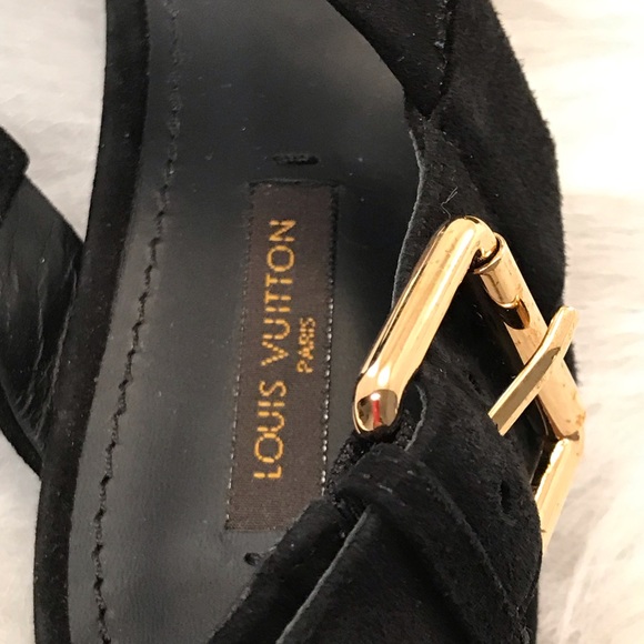 LOUIS VUITTON Golden Hour Suede Flat Sandals Black - Picture 4 of 8